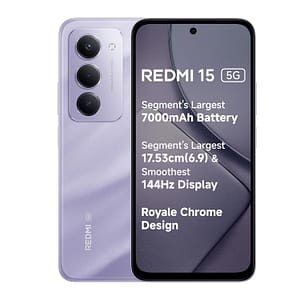 Redmi 15 5G Sandy Purple 8GB + 256GB | Segment's Largest 7000mAhA Battery | Segment's Largest Display 17.53cm(6.9) Up to 144Hz | Snapdragon 6s Gen 3 | 18W Reverse Charging | 50MP AI Dual Camera