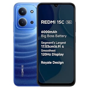 REDMI 15C 5G Moonlight Blue 8GB + 128GB | Royale Design | Massive 6000mAh Battery | Segment's Largest Display 17.53cm Up to 120Hz | MediaTek Dimensity 6300 | 33W Fast Charging | 50MP AI Dual Camera